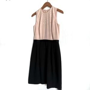 Ann Taylor Loft sheath dress black bottom with faux pearl design top dress sz 0